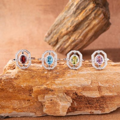 Sapphire Topaz Peridot and Aquamarine Natural Gemstone Rings